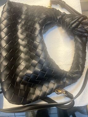 Woven Black Handbag with Gold Hardware